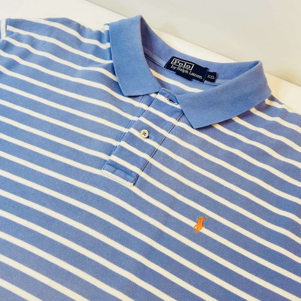 Polo Ralph Lauren Men's XXL Striped Polo Shirt Blue White Short Sleeve Logo